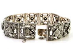 Pamono Art Deco Gold and Silver Articulated Bracelet with Brilliant-Cut Diamonds and Flakes><noscript><img width=