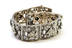 Pamono Art Deco Gold and Silver Articulated Bracelet with Brilliant-Cut Diamonds and Flakes><noscript><img width=