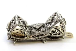 Pamono Art Deco Gold and Silver Articulated Bracelet with Brilliant-Cut Diamonds and Flakes><noscript><img width=
