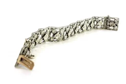 Pamono Art Deco Gold and Silver Articulated Bracelet with Brilliant-Cut Diamonds and Flakes><noscript><img width=