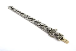 Pamono Art Deco Gold and Silver Articulated Bracelet with Brilliant-Cut Diamonds and Flakes><noscript><img width=