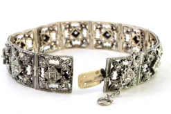 Pamono Art Deco Gold and Silver Articulated Bracelet with Brilliant-Cut Diamonds and Flakes><noscript><img width=