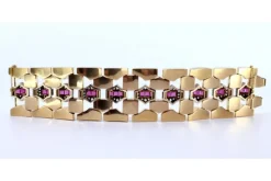 Pamono Art Deco Gold Bracelet with Diamond Chips, Rubies and Silver-Plated Central Links><noscript><img width=