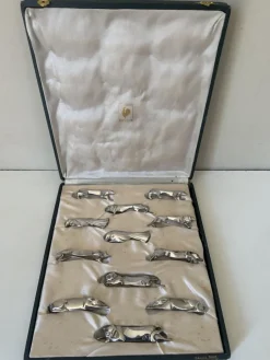 New Pamono Art Deco Goldsmith Knife Holders in Silver Metal from Gallia, 1930s, Set of 12
