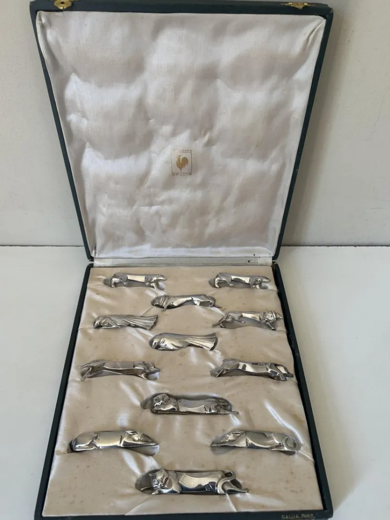 New Pamono Art Deco Goldsmith Knife Holders in Silver Metal from Gallia, 1930s, Set of 12