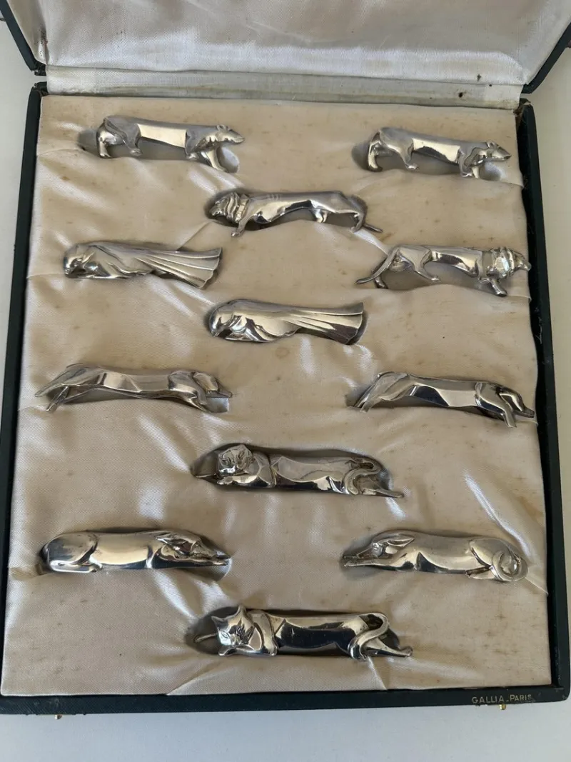 New Pamono Art Deco Goldsmith Knife Holders in Silver Metal from Gallia, 1930s, Set of 12