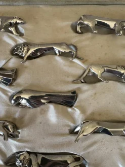 New Pamono Art Deco Goldsmith Knife Holders in Silver Metal from Gallia, 1930s, Set of 12