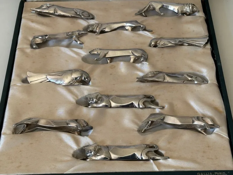 New Pamono Art Deco Goldsmith Knife Holders in Silver Metal from Gallia, 1930s, Set of 12