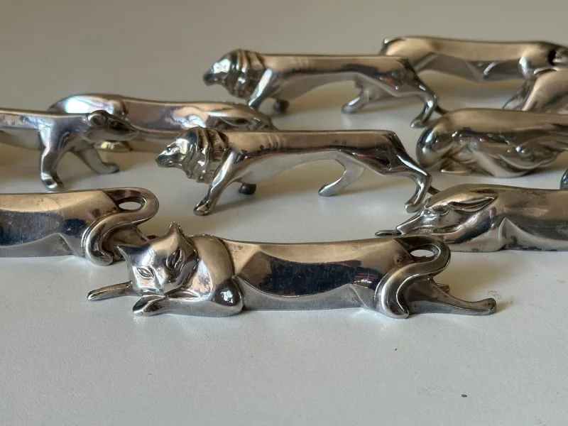 New Pamono Art Deco Goldsmith Knife Holders in Silver Metal from Gallia, 1930s, Set of 12
