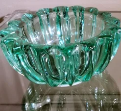 Sale Pamono Art Deco Green Molded Glass Bowl by Pierre Davesn, 1930s