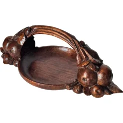 Clearance Pamono Art Deco Hand-Carved Wooden Fruit Basket, France, 1930s