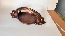 Clearance Pamono Art Deco Hand-Carved Wooden Fruit Basket, France, 1930s