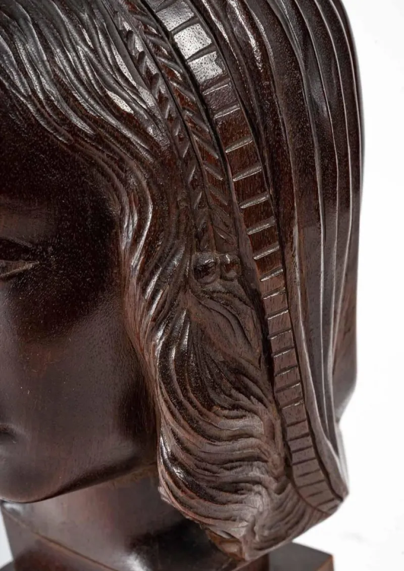 Best Pamono Art Deco Head of a Woman Wood Sculpture, 1930s