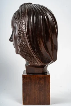 Best Pamono Art Deco Head of a Woman Wood Sculpture, 1930s