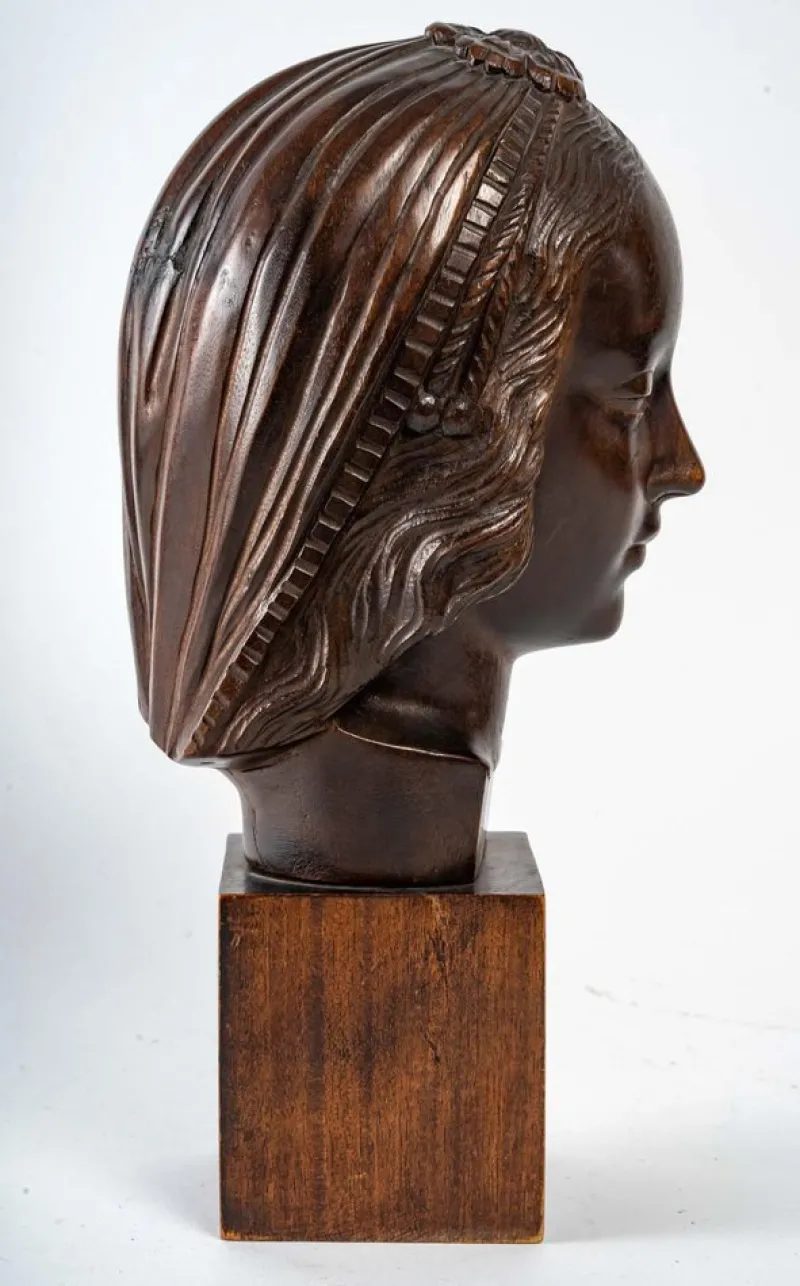 Best Pamono Art Deco Head of a Woman Wood Sculpture, 1930s