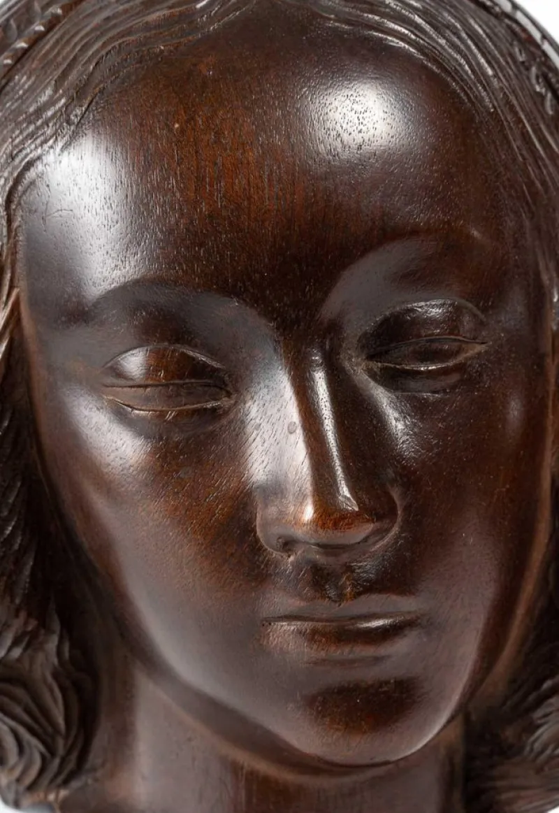 Best Pamono Art Deco Head of a Woman Wood Sculpture, 1930s