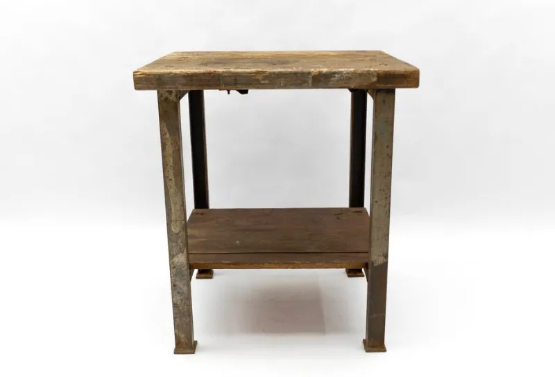 Pamono Art Deco Industrial Steel and Wood Work Table, 1940s> Worktables & Workbenches