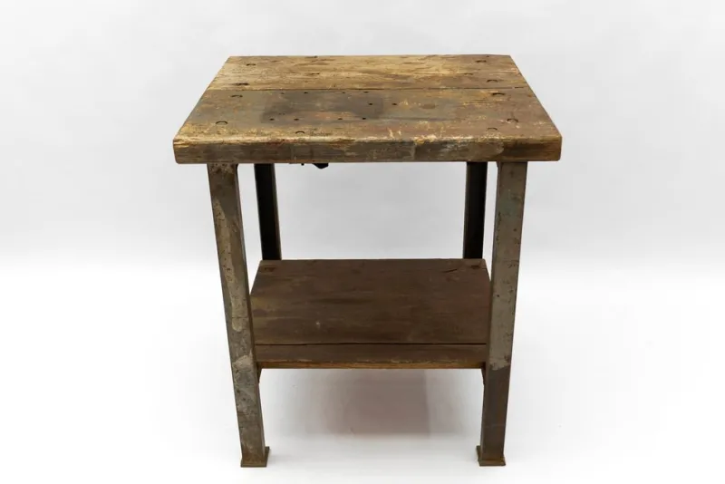 Pamono Art Deco Industrial Steel and Wood Work Table, 1940s> Worktables & Workbenches