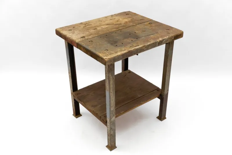 Pamono Art Deco Industrial Steel and Wood Work Table, 1940s> Worktables & Workbenches