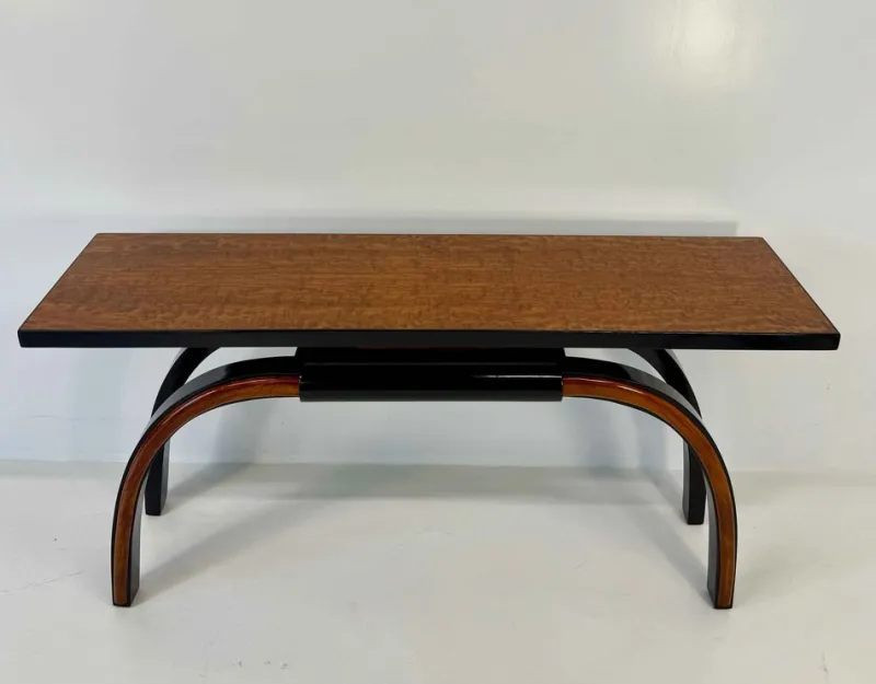 Pamono Art Deco Italian Console Table in Walnut and Maple Burl, 1940s