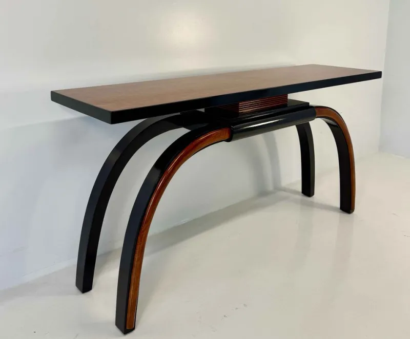 Pamono Art Deco Italian Console Table in Walnut and Maple Burl, 1940s