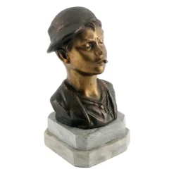 Pamono Art Deco Italian Gilt and Burnished Bronze Scugnizzo Bust by Giovanni De Martino, 1920s> Art Deco
