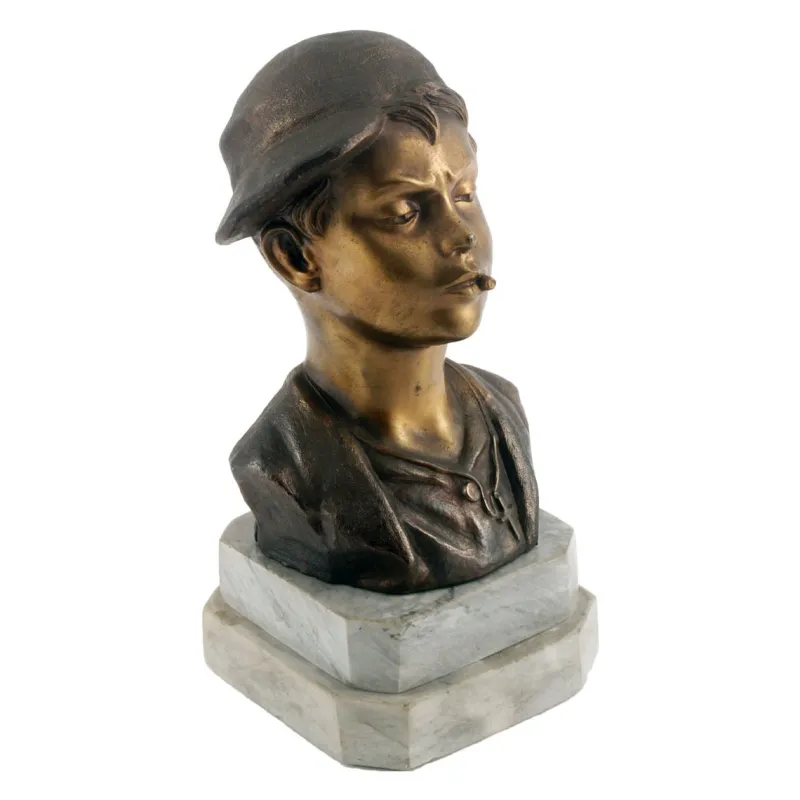 Pamono Art Deco Italian Gilt and Burnished Bronze Scugnizzo Bust by Giovanni De Martino, 1920s> Art Deco