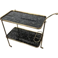 Sale Pamono Art Deco Italian Two-Tier Gilt Brass and Marble Glass Bar Cart by Milo Baughman, 1950s