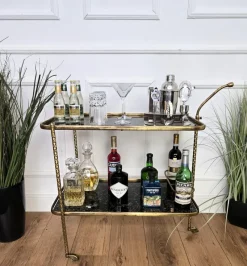 Sale Pamono Art Deco Italian Two-Tier Gilt Brass and Marble Glass Bar Cart by Milo Baughman, 1950s