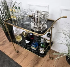 Sale Pamono Art Deco Italian Two-Tier Gilt Brass and Marble Glass Bar Cart by Milo Baughman, 1950s