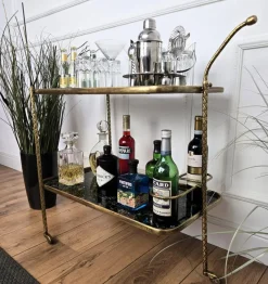 Sale Pamono Art Deco Italian Two-Tier Gilt Brass and Marble Glass Bar Cart by Milo Baughman, 1950s