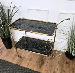 Sale Pamono Art Deco Italian Two-Tier Gilt Brass and Marble Glass Bar Cart by Milo Baughman, 1950s