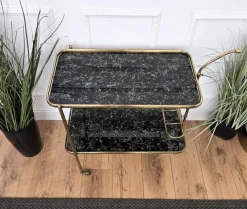 Sale Pamono Art Deco Italian Two-Tier Gilt Brass and Marble Glass Bar Cart by Milo Baughman, 1950s