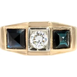 Pamono Art Deco 18K Yellow Gold Garter Ring with Sapphires and Diamond, 1930s> Rings