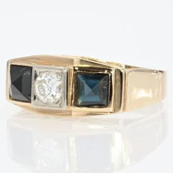 Pamono Art Deco 18K Yellow Gold Garter Ring with Sapphires and Diamond, 1930s><noscript><img width=