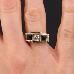 Pamono Art Deco 18K Yellow Gold Garter Ring with Sapphires and Diamond, 1930s><noscript><img width=