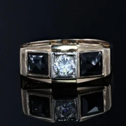 Pamono Art Deco 18K Yellow Gold Garter Ring with Sapphires and Diamond, 1930s><noscript><img width=