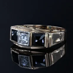 Pamono Art Deco 18K Yellow Gold Garter Ring with Sapphires and Diamond, 1930s><noscript><img width=