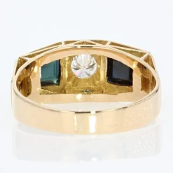 Pamono Art Deco 18K Yellow Gold Garter Ring with Sapphires and Diamond, 1930s><noscript><img width=