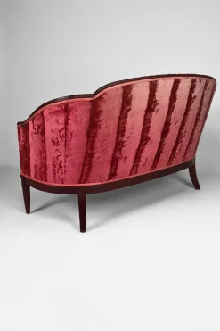 Pamono Art Deco Living Room Set in Pink Velvet attributed to Paul Follot, France, 1920s, Set of 5><noscript><img width=