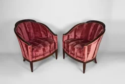 Pamono Art Deco Living Room Set in Pink Velvet attributed to Paul Follot, France, 1920s, Set of 5><noscript><img width=