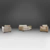 Pamono Art Deco Living Set in Velvet by Jules Leleu, 1930s, Set of 3> Living Room Sets