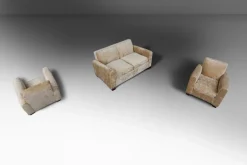 Pamono Art Deco Living Set in Velvet by Jules Leleu, 1930s, Set of 3> Living Room Sets
