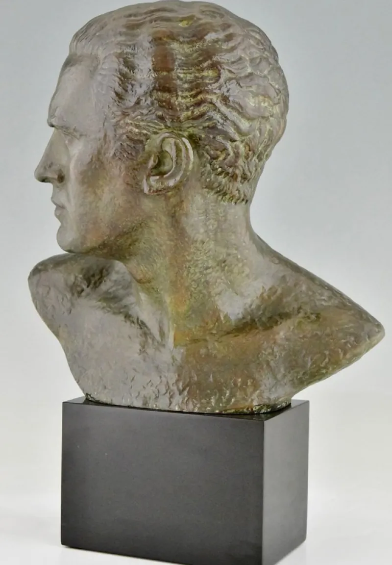Hot Pamono Art Deco Male Bust Sculpture of Aviator Jean Mermoz in Bronze & Marble by Lucien Gibert, 1925