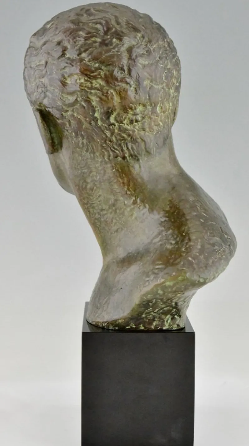 Hot Pamono Art Deco Male Bust Sculpture of Aviator Jean Mermoz in Bronze & Marble by Lucien Gibert, 1925