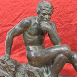 Pamono Art Deco Male Figure of Seated Man, 20th Century, Bronze><noscript><img width=