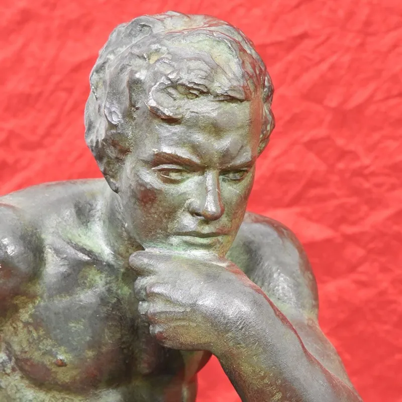 Pamono Art Deco Male Figure of Seated Man, 20th Century, Bronze> Art Deco