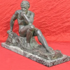 Pamono Art Deco Male Figure of Seated Man, 20th Century, Bronze><noscript><img width=