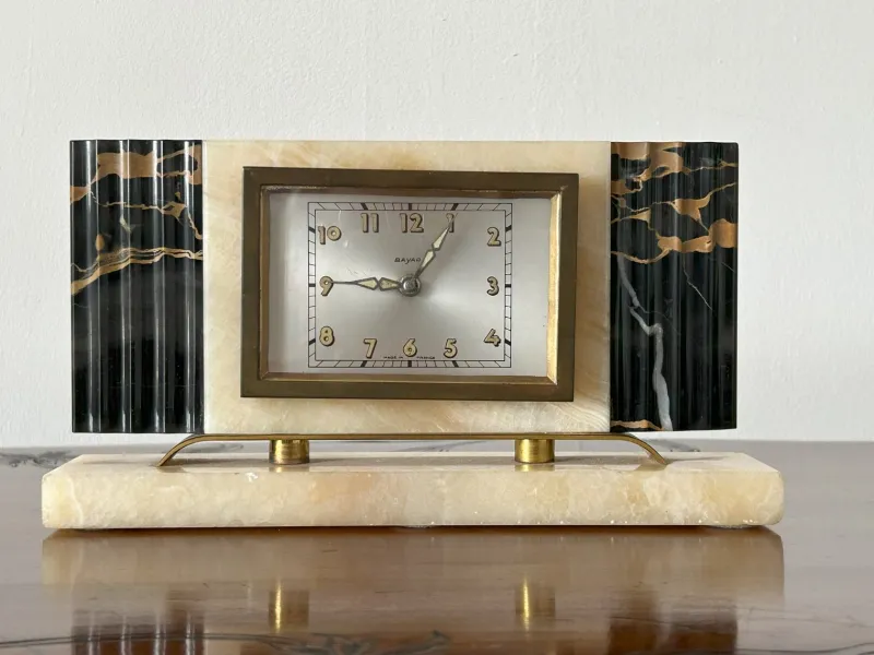 Pamono Art Deco Marble Table Clock from Bayard, France, 1930s> Clocks