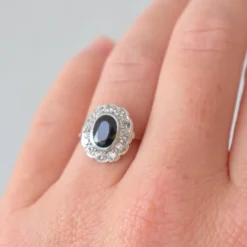 Pamono Art Deco Marguerite Gold, Sapphire and Diamond Ring> Rings